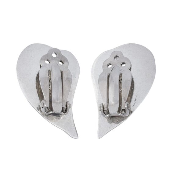 Vintage Mexican Sterling Silver 925 Abstract Leaf Clip-On Earrings - Picture 4 of 7